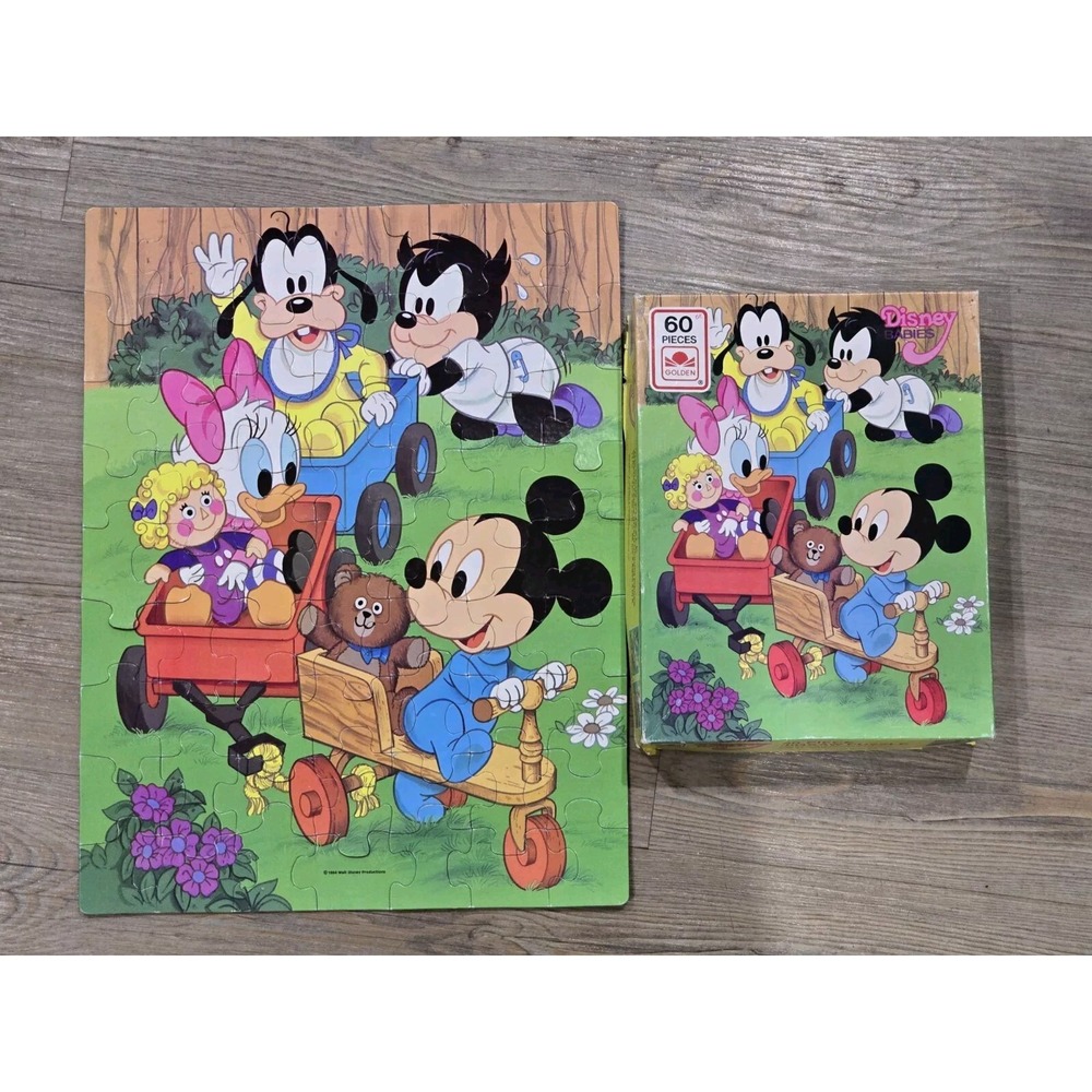 WALT DISNEY BABIES Vintage 63 Piece Puzzle Complete 1984 Mickey Goof‎ Daisy Pete